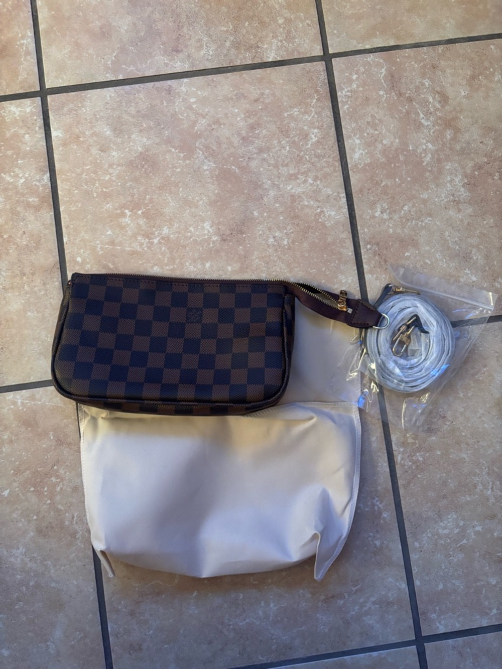 Mini Crossbody Bag in Brown Checkered Canvas